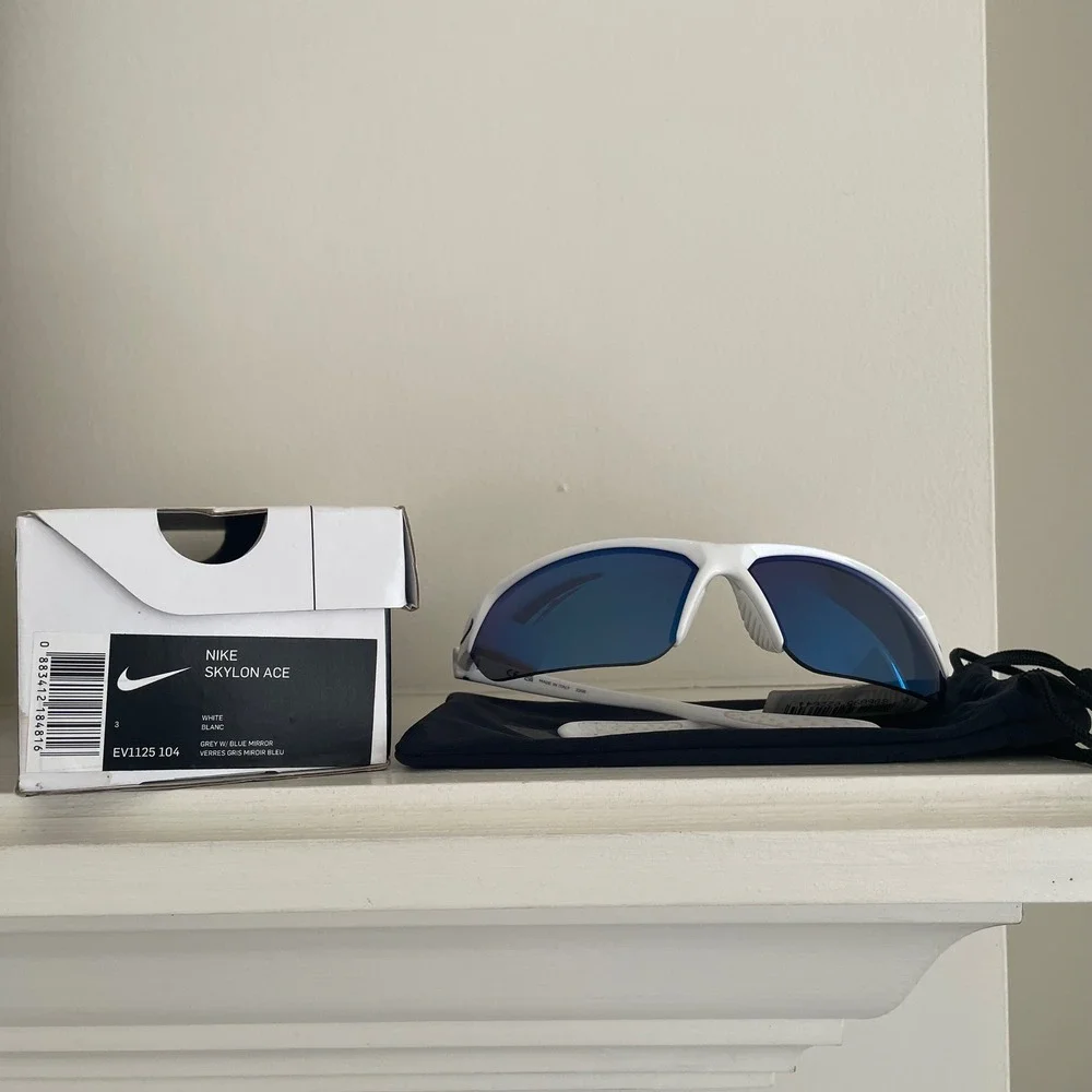 Nike Skylon Ace Sunglasses White Blue‎ Mirror Lens Sport EV1125 104 New Box